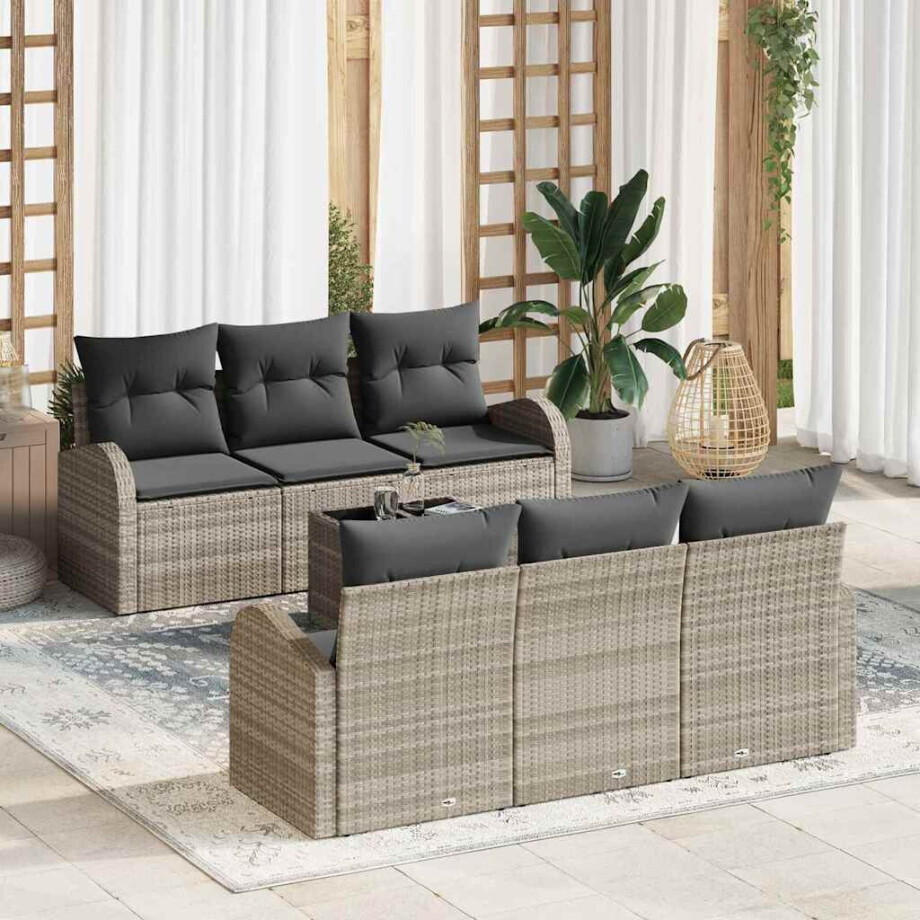 vidaXL Tuin Sofa Set 7 pcs Licht Grijs en Donker Grijs poly rattan afbeelding 1