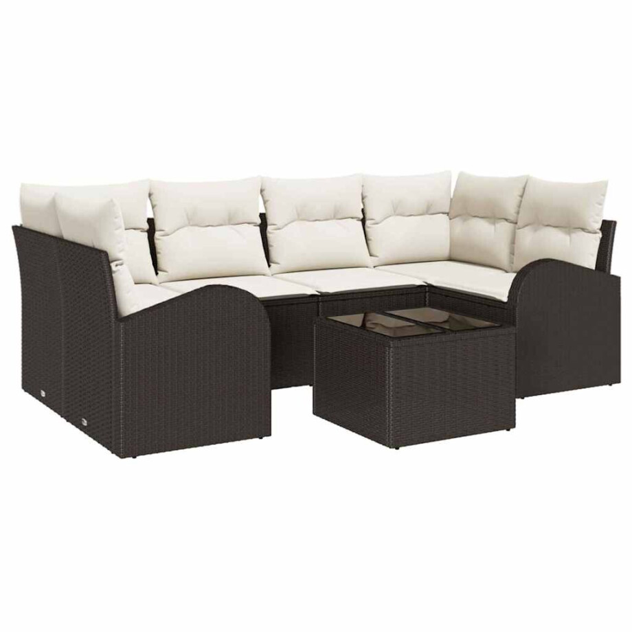 vidaXL Tuin Sofa Set 7 pcs Bruin en Crème Poly rattan, staal en glas vidaXL Tuin Sofa Set 7 pcs Bruin en Crème Poly rattan, staal en glas afbeelding 1