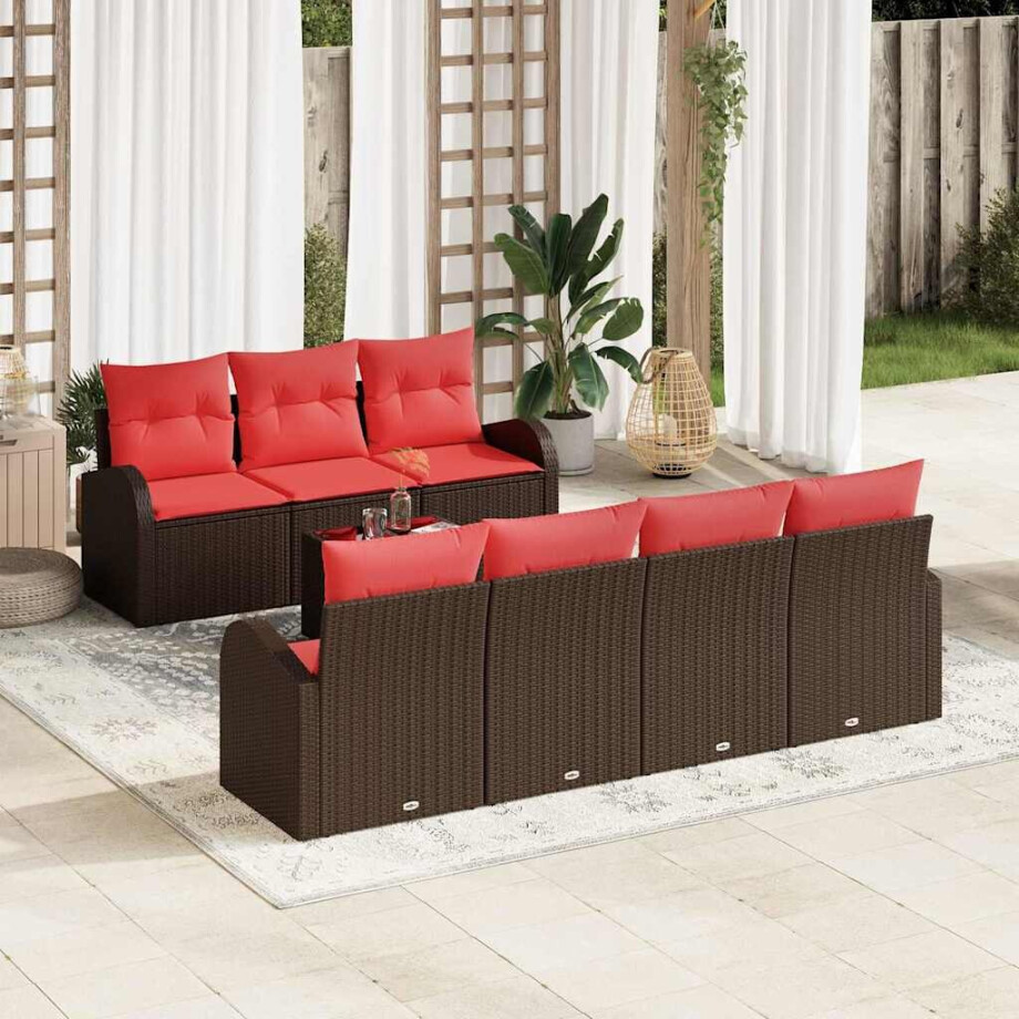 vidaXL Tuin Sofa Set met opslag 8 pcs Beige en Rood poly rattan afbeelding 1