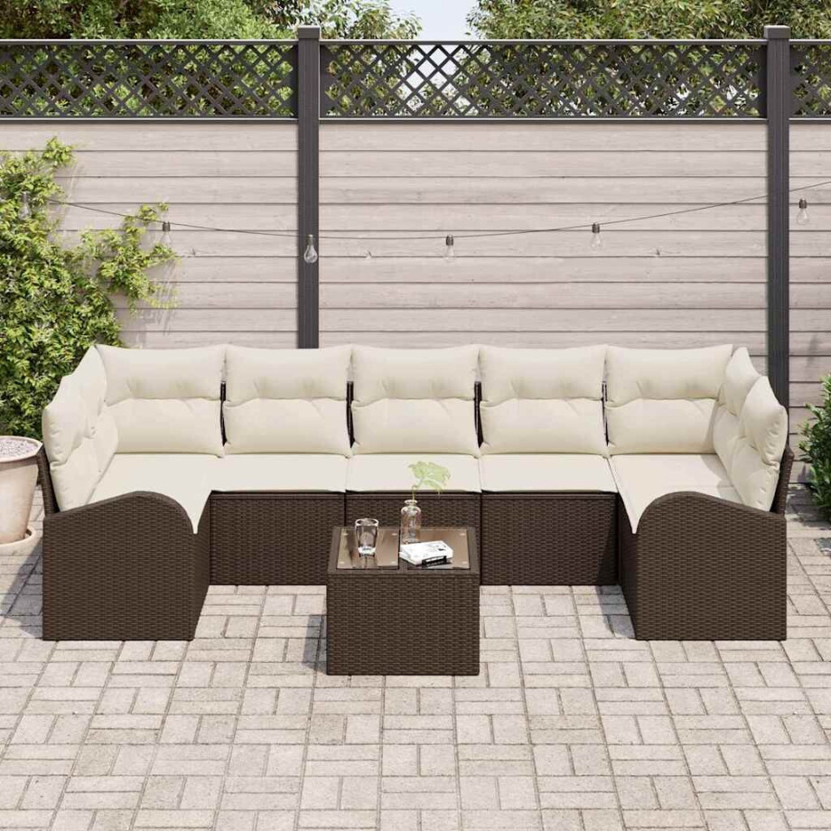 vidaXL Tuin Sofa Set 8 pcs Bruin en Crème Poly rattan, staal en glas vidaXL Tuin Sofa Set 8 pcs Bruin en Crème Poly rattan, staal en glas afbeelding 1