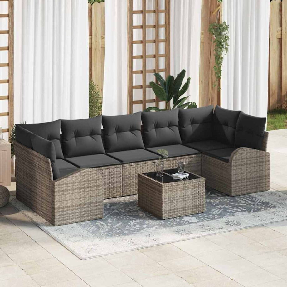 vidaXL Tuin Sofa Set met opslag met kussen 8 pcs Grijs poly rattan afbeelding 1