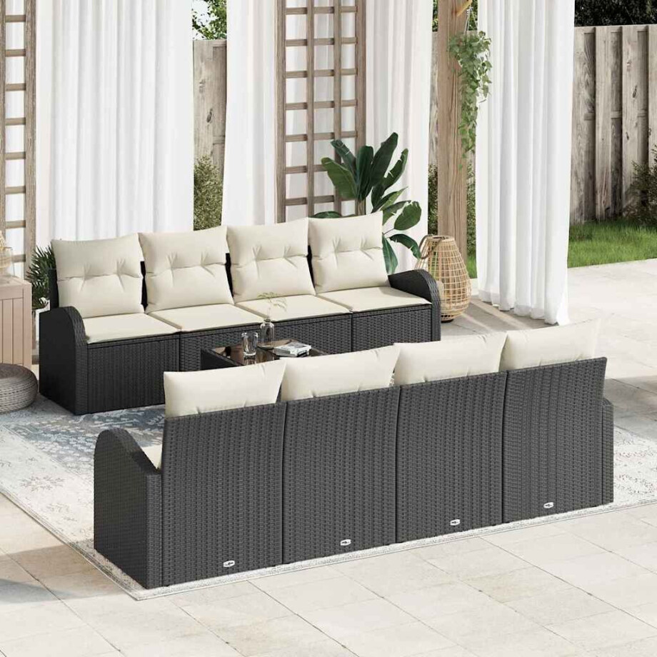 vidaXL Tuin Sofa Set met opslag 9 pcs Zwart en Crème poly rattan afbeelding 1