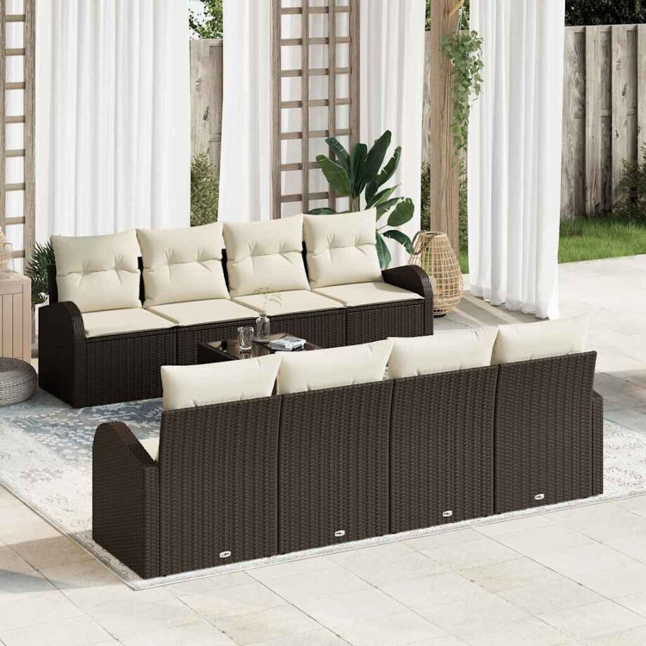 vidaXL Tuin Sofa Set 9 pcs Bruin en Crème Poly rattan, staal en glas vidaXL Tuin Sofa Set 9 pcs Bruin en Crème Poly rattan, staal en glas afbeelding 1
