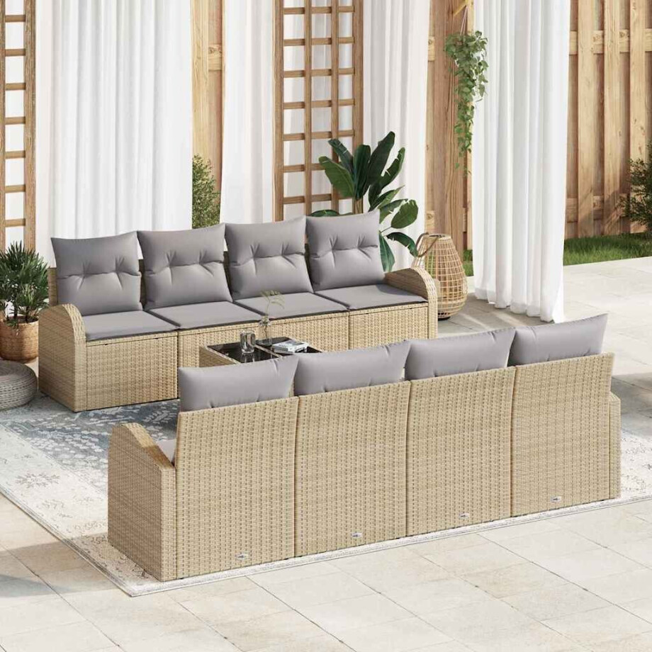 vidaXL Tuin Sofa Set 9 pcs Beige en Grijs Poly rattan, staal en glas vidaXL Tuin Sofa Set 9 pcs Beige en Grijs Poly rattan, staal en glas afbeelding 1