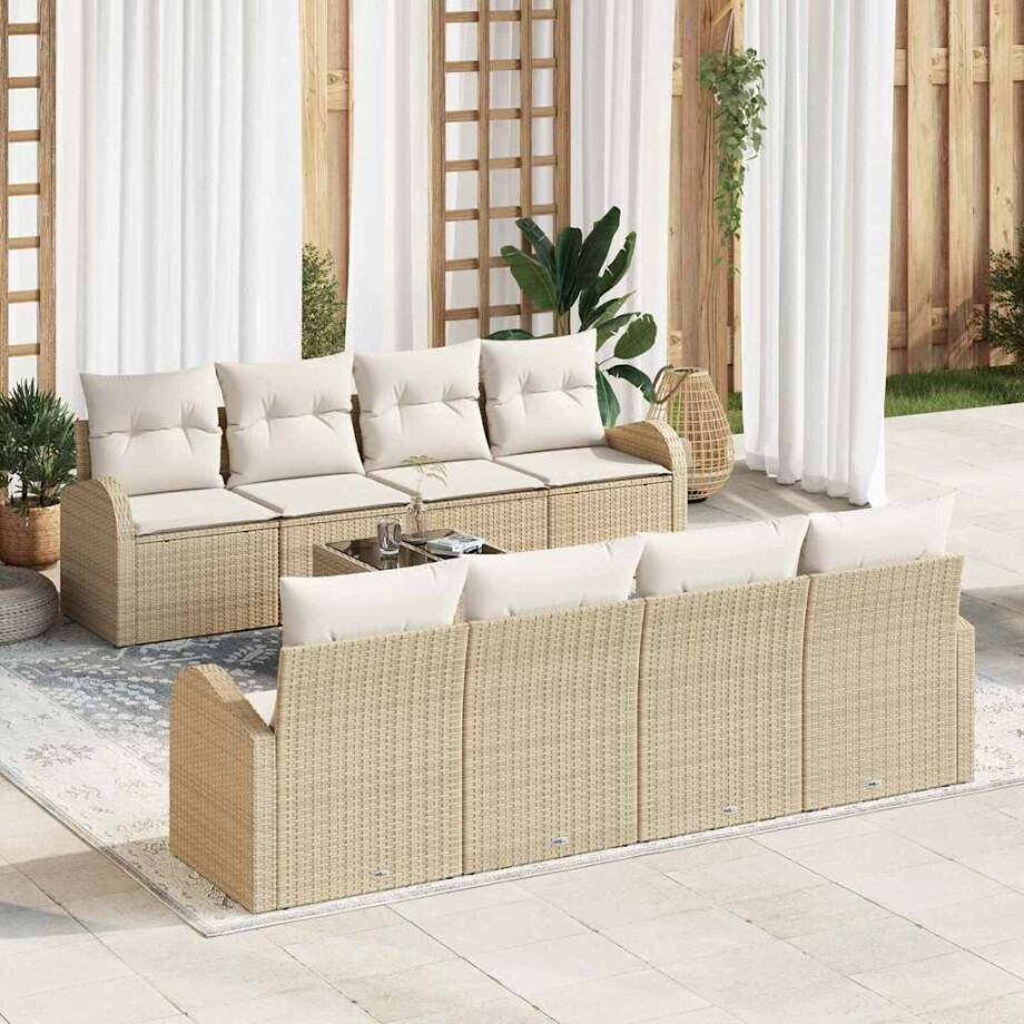 vidaXL Tuin Sofa Set 9 pcs Beige en Crème Poly rattan, staal en glas vidaXL Tuin Sofa Set 9 pcs Beige en Crème Poly rattan, staal en glas afbeelding 1