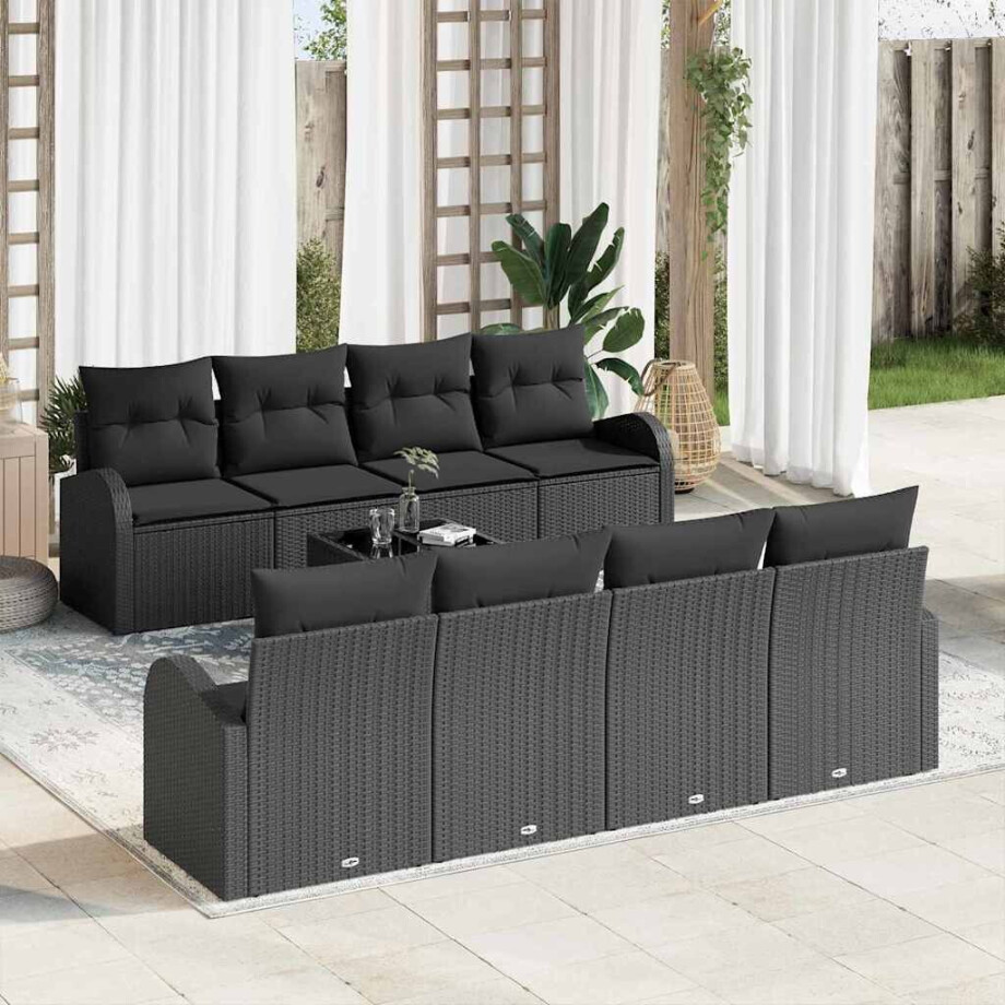 vidaXL Tuin Sofa Set met opslag met kussen 9 pcs Zwart poly rattan afbeelding 1