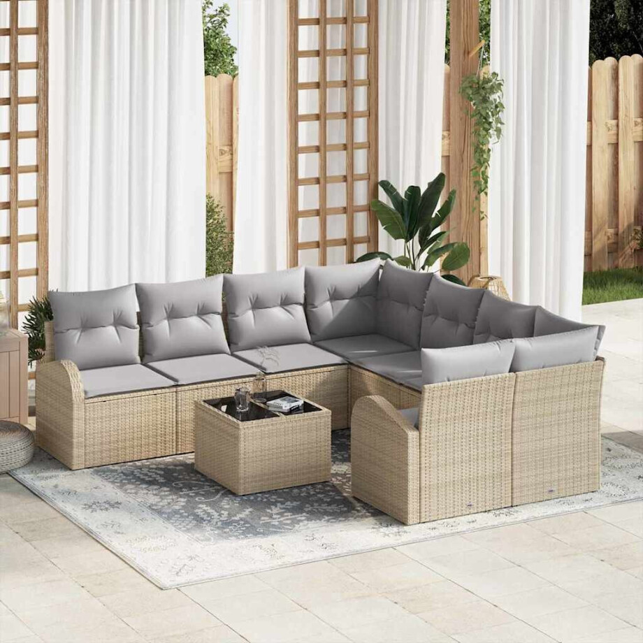 vidaXL Bankstel met kussen met opslag 9 pcs Beige en Grijs poly rattan vidaXL Bankstel met kussen met opslag 9 pcs Beige en Grijs poly rattan afbeelding 1