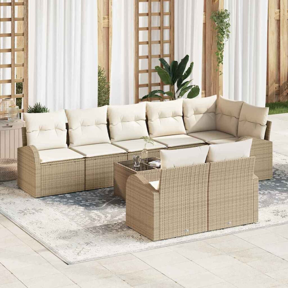 vidaXL Bankstel met kussen met opslag 9 pcs Beige en Wit poly rattan vidaXL Bankstel met kussen met opslag 9 pcs Beige en Wit poly rattan afbeelding 1