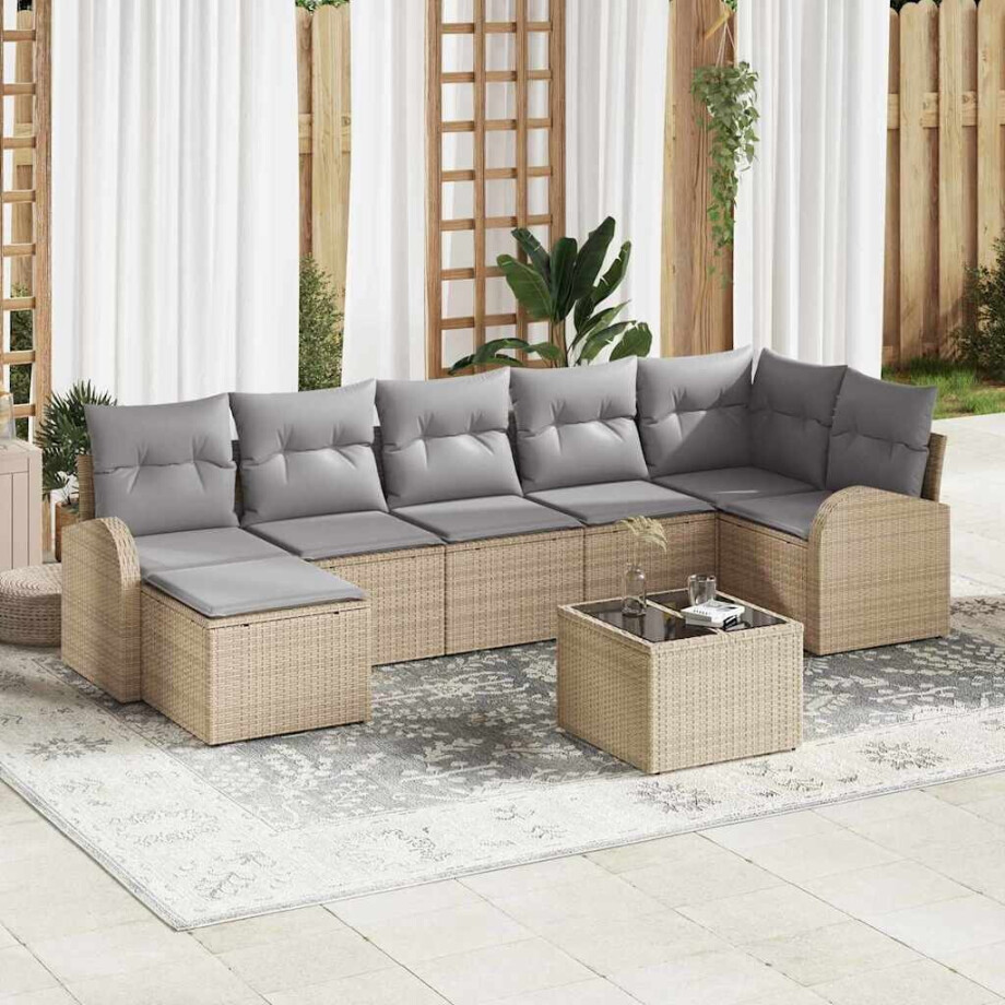 vidaXL Bankstel met kussen met opslag 8 pcs Beige poly rattan vidaXL Bankstel met kussen met opslag 8 pcs Beige poly rattan afbeelding 1