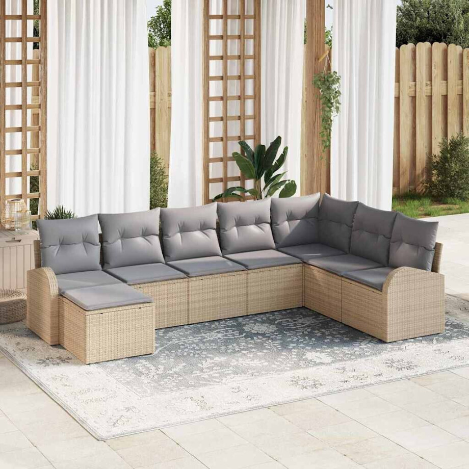 vidaXL Bankstel met kussen 8 pcs Beige en lichtgrijs poly rattan afbeelding 1