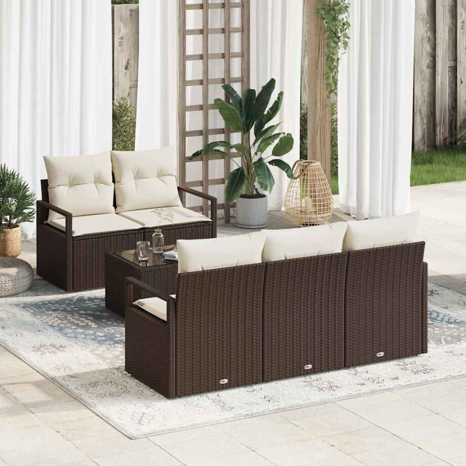 vidaXL Tuin Sofa Set met kussen 6 pcs Bruin en Crème poly rattan afbeelding 1