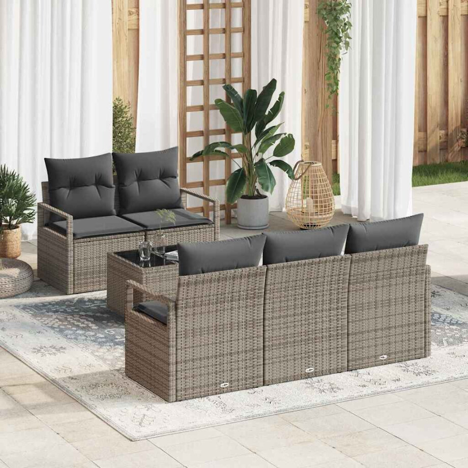 vidaXL Tuin Sofa Set met kussen met opslag 6 pcs Grijs poly rattan afbeelding 1