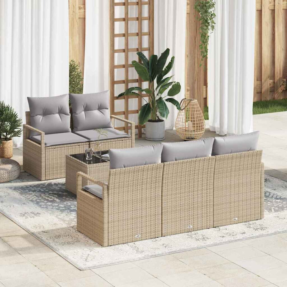 vidaXL Tuin Sofa Set met kussen 6 pcs Beige en Grijs poly rattan vidaXL Tuin Sofa Set met kussen 6 pcs Beige en Grijs poly rattan afbeelding 1