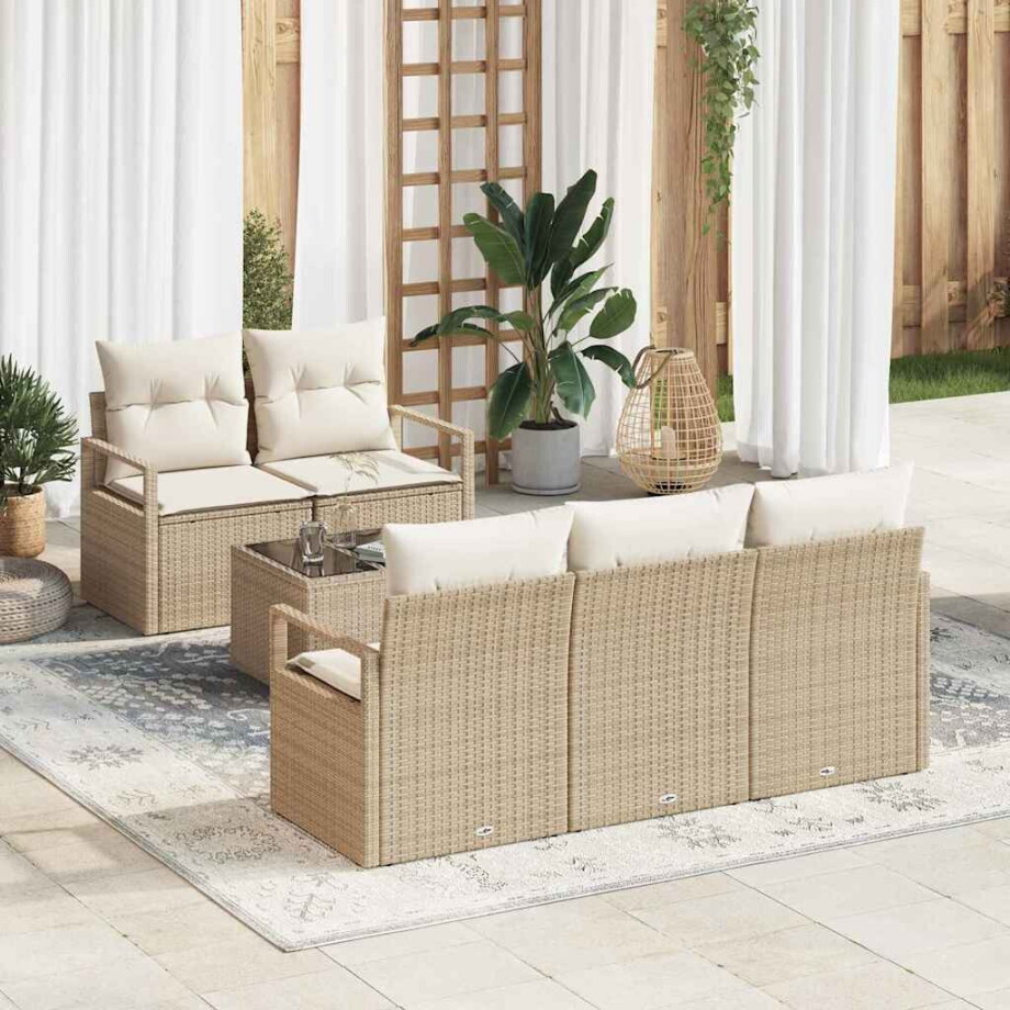 vidaXL Tuin Sofa Set met kussen 6 pcs Beige en Crème poly rattan afbeelding 1