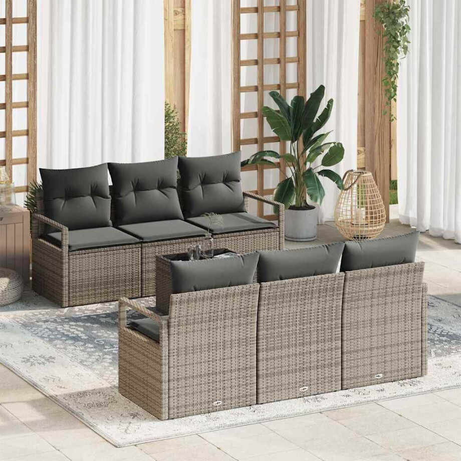 vidaXL Tuin Sofa Set met kussen met opslag 7 pcs Grijs poly rattan vidaXL Tuin Sofa Set met kussen met opslag 7 pcs Grijs poly rattan afbeelding 1