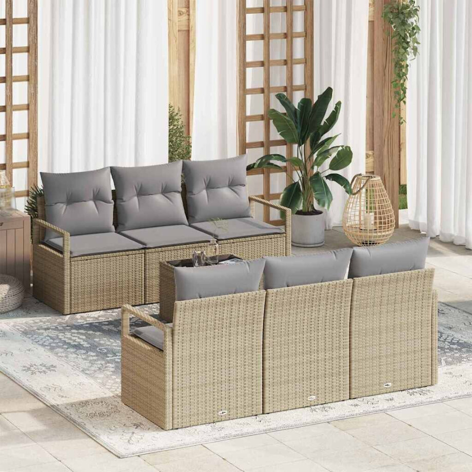 vidaXL Tuin Sofa Set met kussen 7 pcs Beige en Grijs poly rattan afbeelding 1