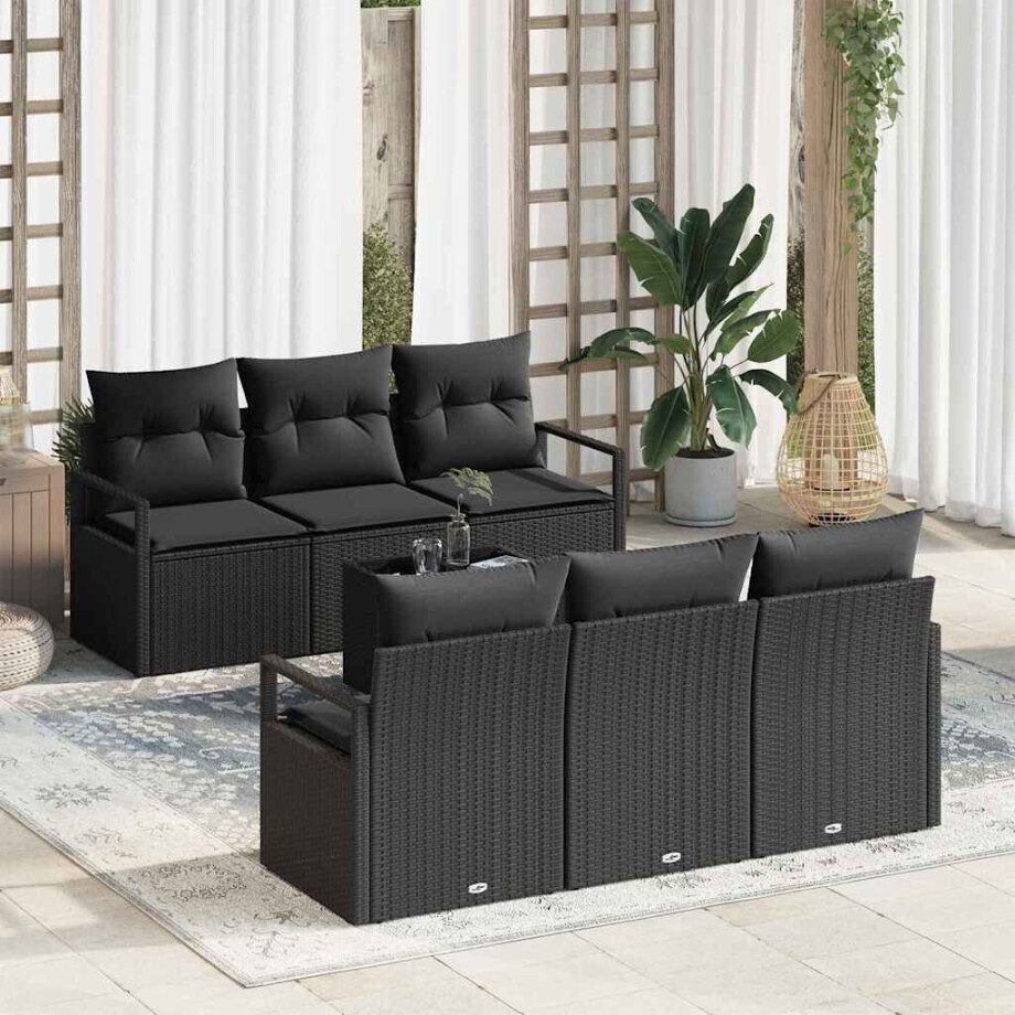 vidaXL Tuin Sofa Set met kussen met opslag 7 pcs Zwart poly rattan afbeelding 1
