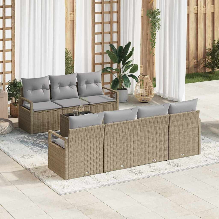 vidaXL Tuin Sofa Set met kussen 8 pcs Beige, Grijs 55 x 55 x 37 cm afbeelding 1