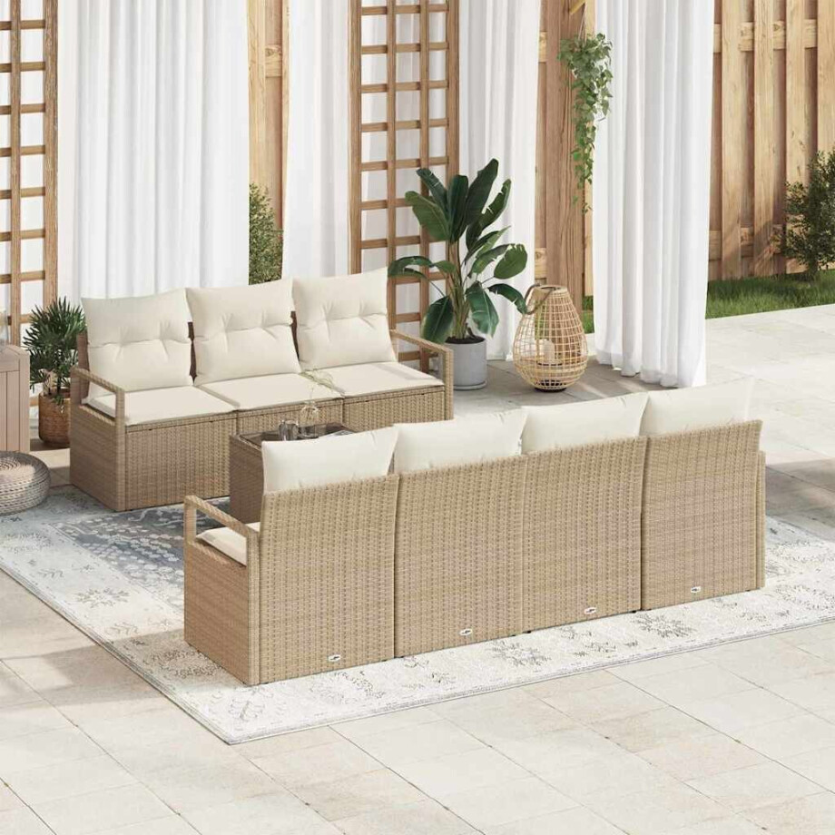 vidaXL Tuin Sofa Set 8 pcs Beige en Crème Poly rattan, staal en glas afbeelding 1