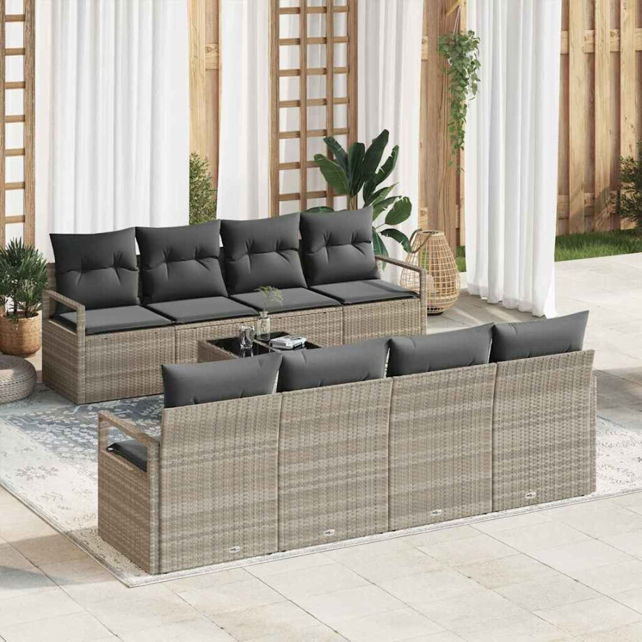 vidaXL Tuin Sofa Set 9 pcs Licht Grijs en Donker Grijs poly rattan afbeelding 1