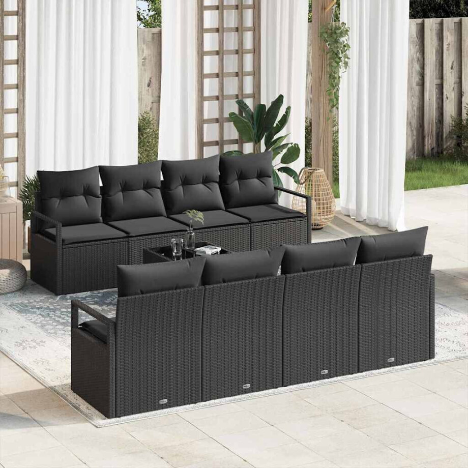 vidaXL Tuin Sofa Set met kussen met opslag 9 pcs Zwart poly rattan afbeelding 1