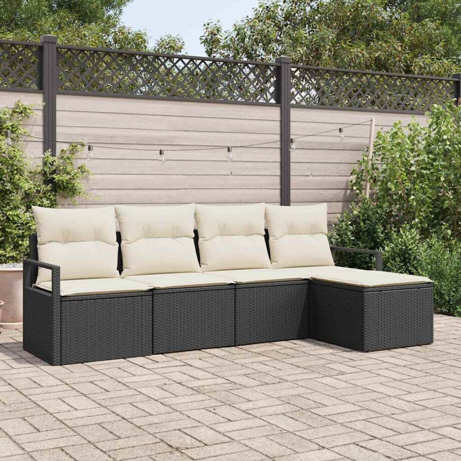 vidaXL Bankstel met kussen met opslag 5 pcs Zwart en Crème poly rattan vidaXL Bankstel met kussen met opslag 5 pcs Zwart en Crème poly rattan afbeelding 1