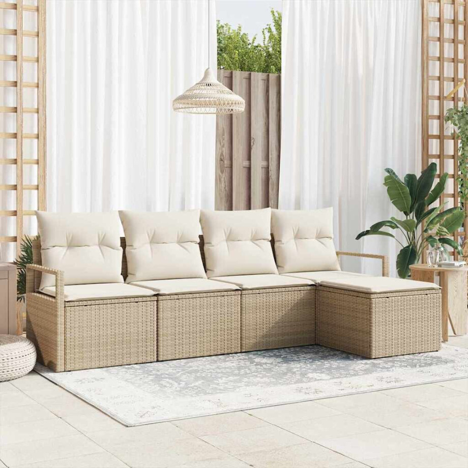 vidaXL Bankstel met kussen met opslag 5 pcs Beige en Crème poly rattan vidaXL Bankstel met kussen met opslag 5 pcs Beige en Crème poly rattan afbeelding 1
