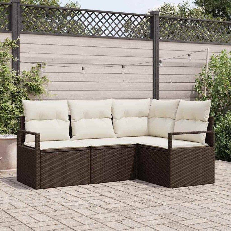 vidaXL Tuin Sofa Set met kussen met opslag 4 pcs Bruin en Crème afbeelding 1