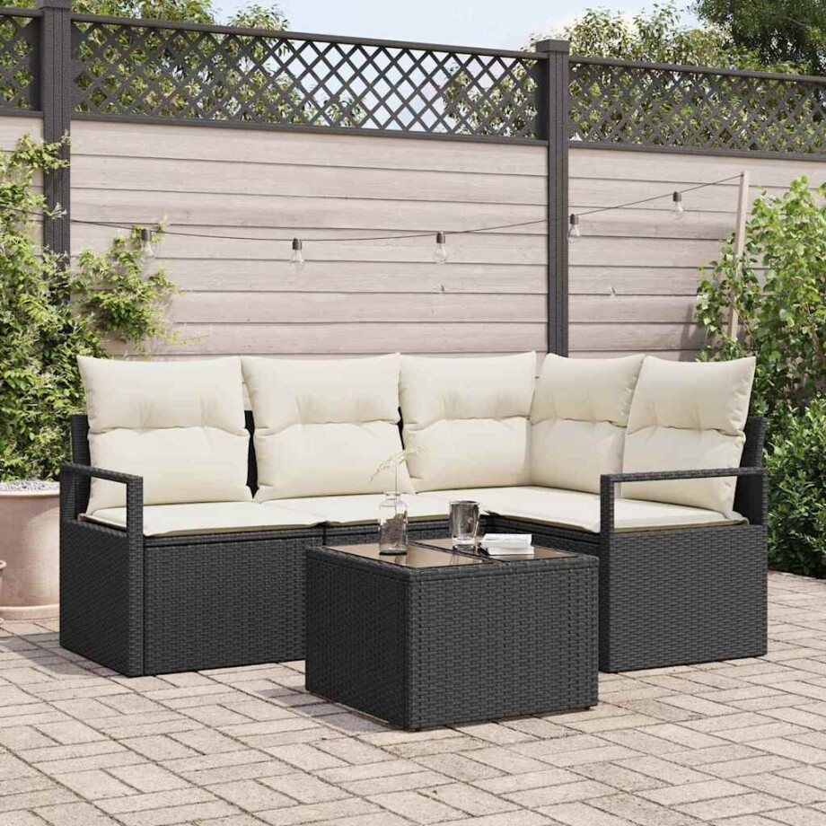 vidaXL Tuin Sofa Set met kussen met opslag 5 pcs Bruin en Crème afbeelding 1