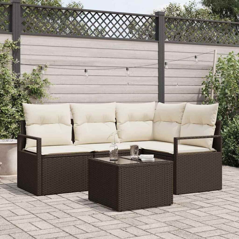 vidaXL Tuin Sofa Set met kussen met opslag 5 pcs Bruin en Crème vidaXL Tuin Sofa Set met kussen met opslag 5 pcs Bruin en Crème afbeelding 1