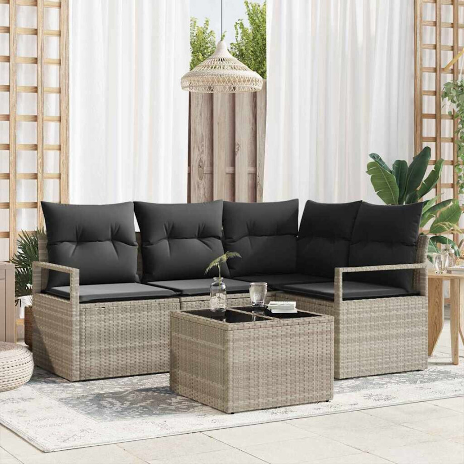 vidaXL Tuin Sofa Set met kussen met opslag 5 pcs Lichtgrijs afbeelding 1