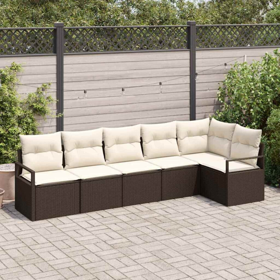 vidaXL Tuin Sofa Set met kussen met opslag 6 pcs Bruin en Crème afbeelding 1