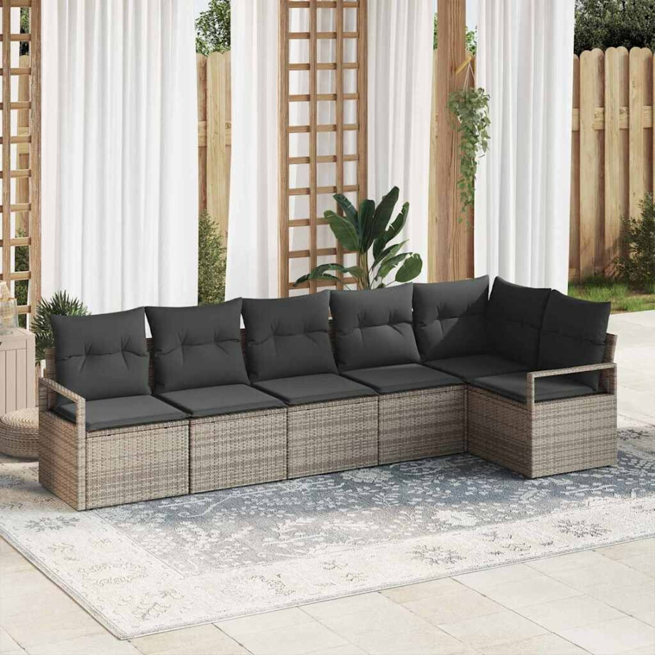 vidaXL Tuin Sofa Set 6 pcs Grijs Poly Rattan en Poedergecoat Staal afbeelding 1