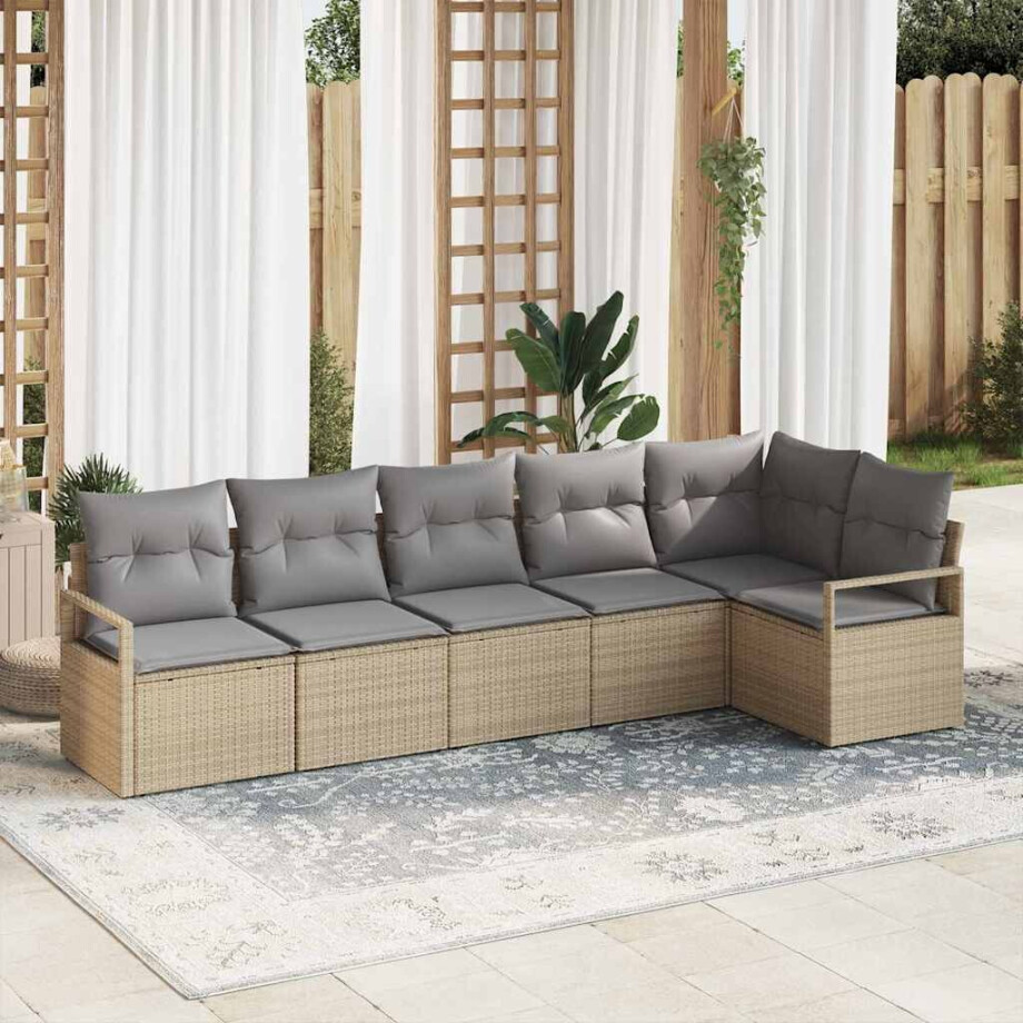 vidaXL Tuin Sofa Set met kussen met opslag 6 pcs Beige en Licht Grijs afbeelding 1