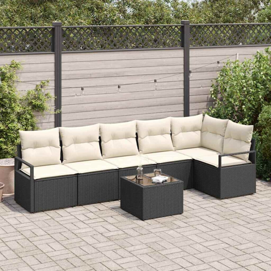 vidaXL Tuin Sofa Set met kussen met opslag 7 pcs Bruin en Crème afbeelding 1