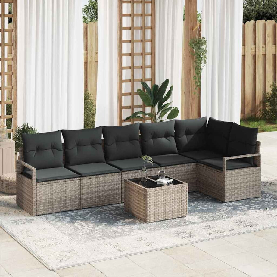 vidaXL Tuin Sofa Set met kussen met opslag 7 pcs Lichtgrijs afbeelding 1