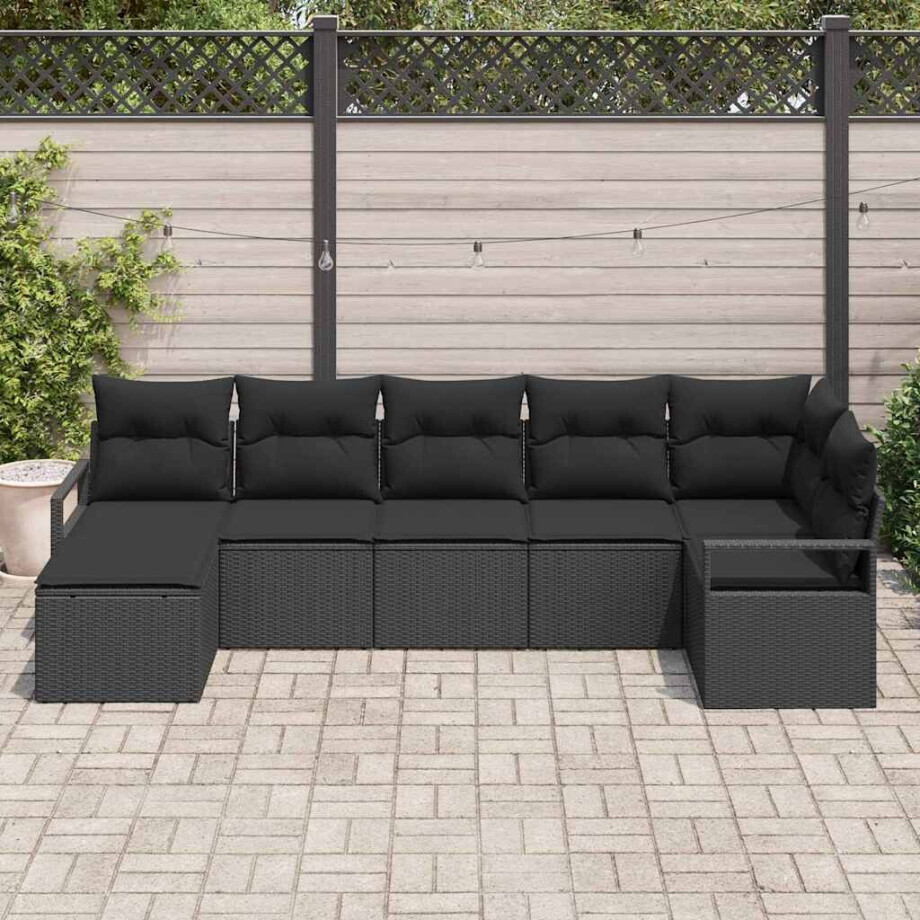 vidaXL Bankstel met kussen met opslag 7 pcs Zwart poly rattan afbeelding 1