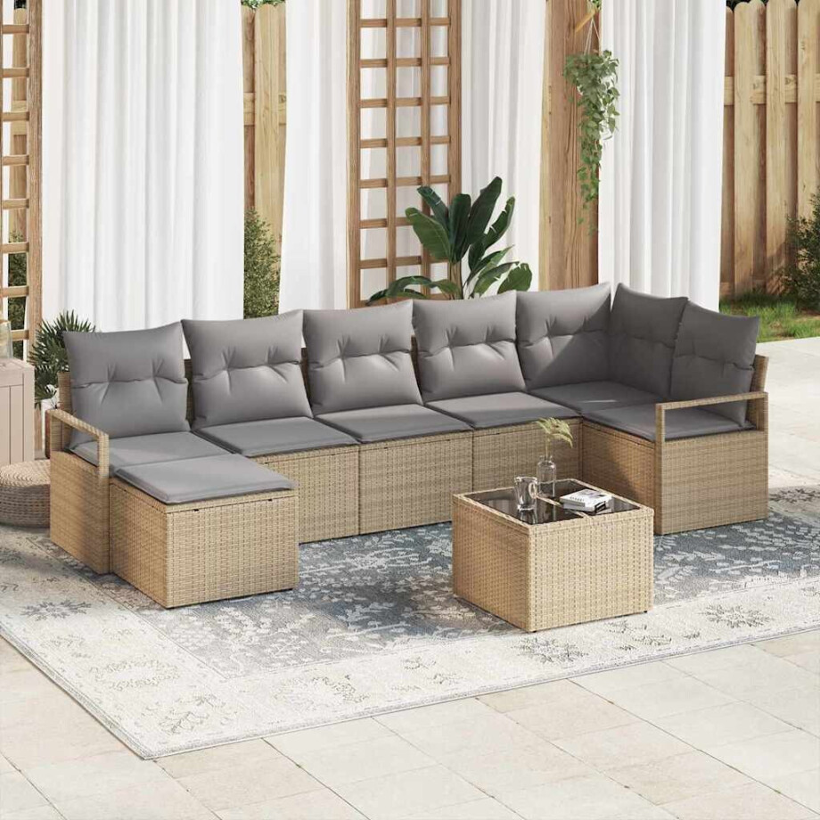 vidaXL Bankstel met kussen 8 pcs Beige en Licht Grijs poly rattan afbeelding 1