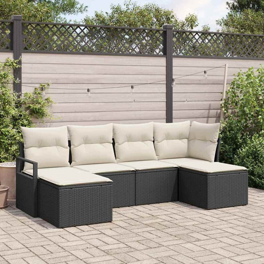 vidaXL Tuin Sofa Set met kussen met opslag 6 pcs Zwart en Crème afbeelding 1