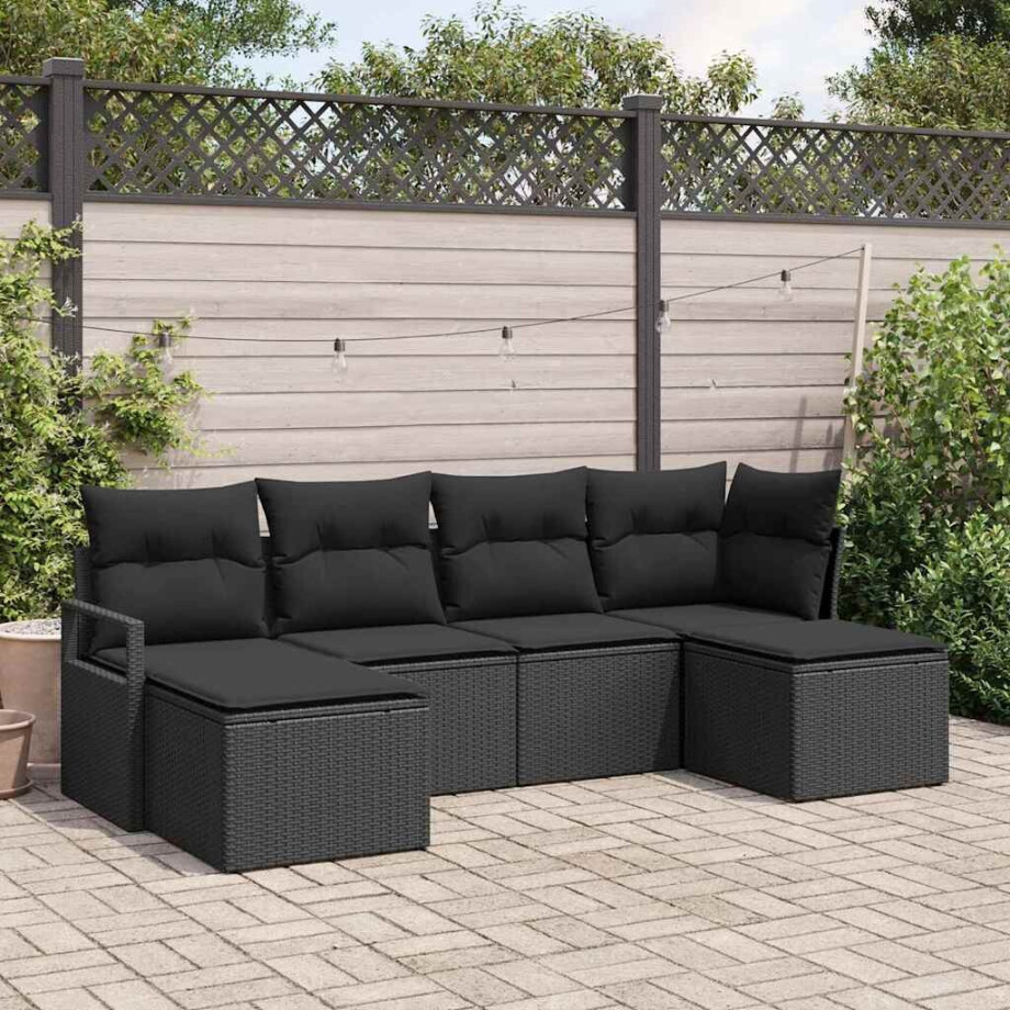 vidaXL Tuin Sofa Set 6 pcs Zwart Poly Rattan en Poedergecoat Staal vidaXL Tuin Sofa Set 6 pcs Zwart Poly Rattan en Poedergecoat Staal afbeelding 1