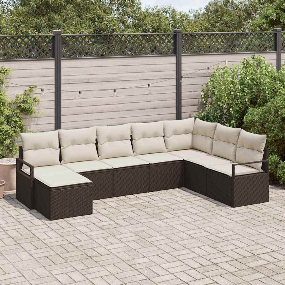 vidaXL Bankstel met kussen met opslag 8 pcs Bruin en Crème poly rattan afbeelding 1