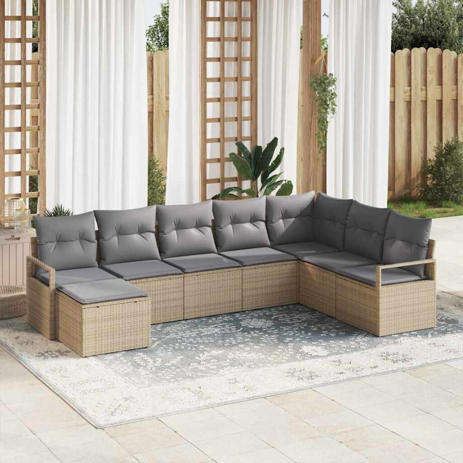 vidaXL Bankstel met kussen 8 pcs Beige en Licht Grijs poly rattan afbeelding 1