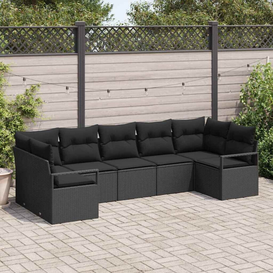 vidaXL Tuinbankenset met kussen met opslag 7 pcs Zwart poly rattan afbeelding 1