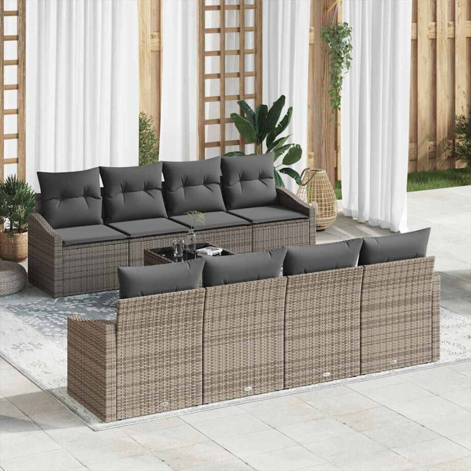 vidaXL Bankstel met kussen met opslag 7 pcs Grijs poly rattan vidaXL Bankstel met kussen met opslag 7 pcs Grijs poly rattan afbeelding 1