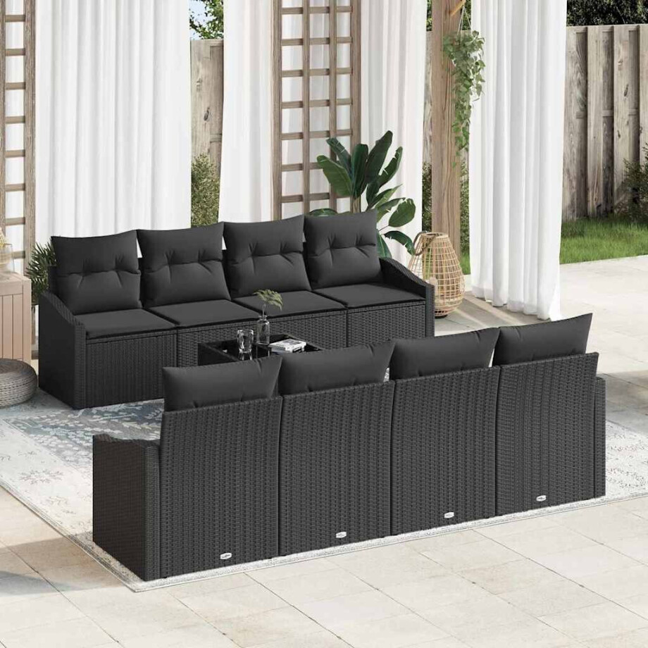 vidaXL Bankstel met kussen met opslag 7 pcs Zwart poly rattan afbeelding 1