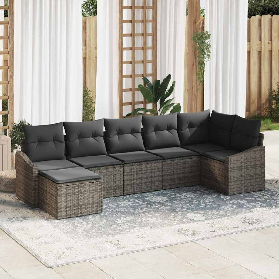 vidaXL Tuin Sofa Set met kussen met opslag 7 pcs Grijs poly rattan afbeelding 1