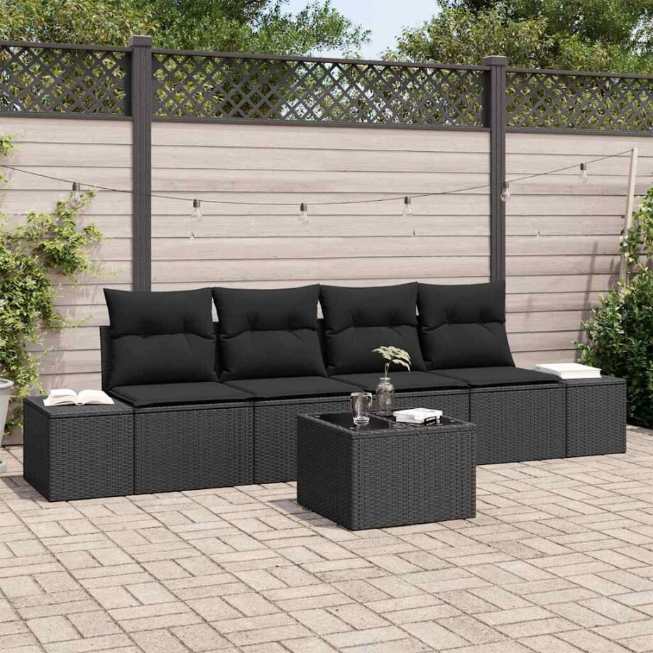 vidaXL Tuin Sofa Set met kussen met opslag 5 pcs Zwart poly rattan vidaXL Tuin Sofa Set met kussen met opslag 5 pcs Zwart poly rattan afbeelding 1
