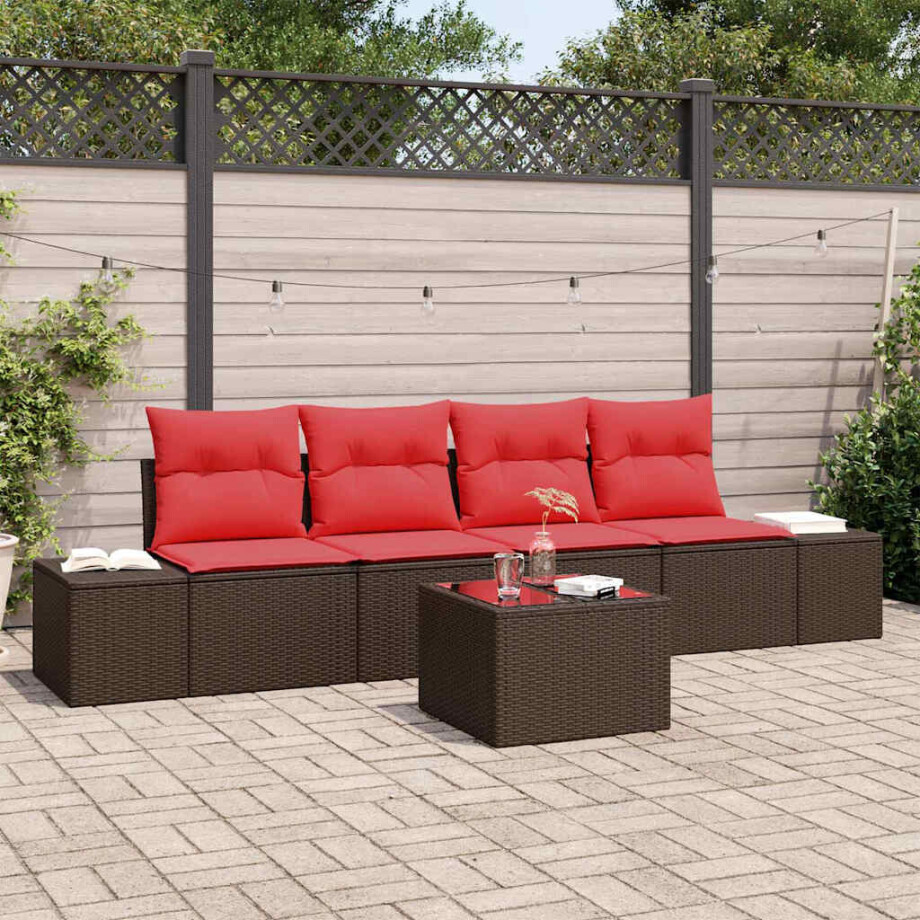 vidaXL Tuin Sofa Set 5 st Beige en Rood poly rattan afbeelding 1