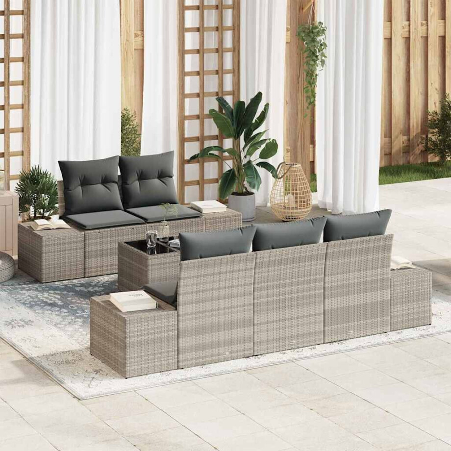 vidaXL Tuin Sofa Set 6 pcs Licht Grijs en Donker Grijs poly rattan afbeelding 1