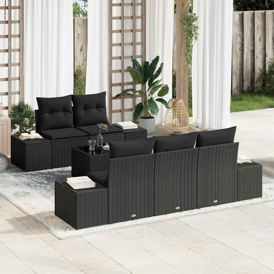 vidaXL Tuin Sofa Set met kussen met opslag 6 pcs Zwart poly rattan afbeelding 1